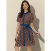 INSPIRE CHIC Women's Short Sleeve Contrast Collar Belted Floral Shirt Dress - 2 of 4