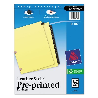 Avery Preprinted Black Leather Tab Dividers w/Copper Reinforced Holes 25-Tab Letter 25180