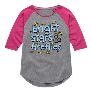 Girls' - Instant Message - Bright Stars And Fireflies Shirt Tail Raglan Graphic T-shirt - 1 of 4
