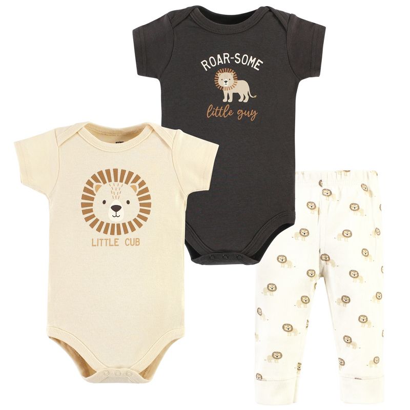 Hudson Baby Infant Boy Cotton Bodysuit and Pant Set, Brave Lion Short Sleeve, 1 of 6