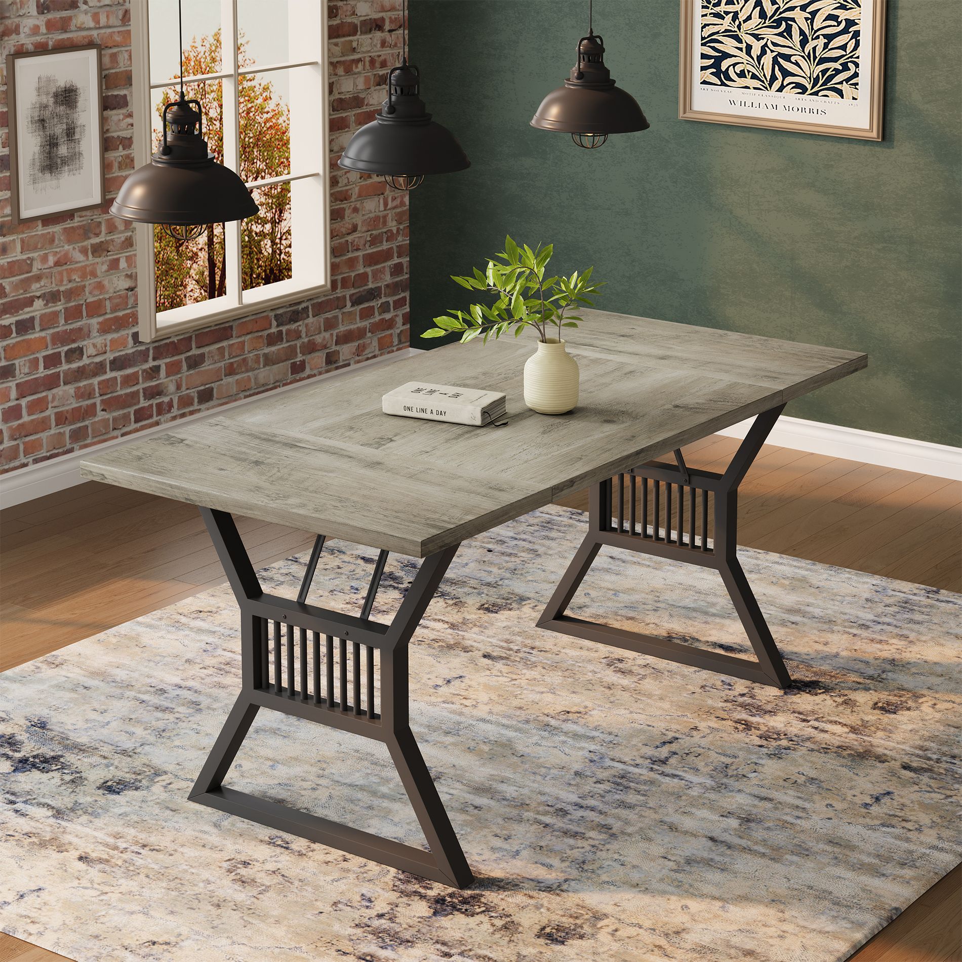 70.8 Inch Dining Table for 4-6 , Farmhouse Kitchen Table with Heavy Duty Metal Legs, Wooden Long Dining Room for Kitchen, Living Room, Office,Patio