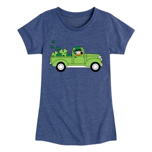 Girls' - Instant Message - St. Patrick's Day Leprechaun Truck Delivering Luck Fitted Short Sleeve Graphic T-Shirt - 1 of 4