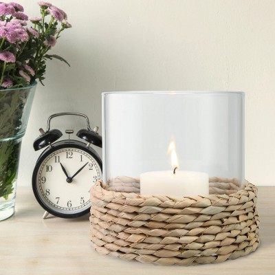 Attop Decorative Hyacinth Hurricane Pillar Candle Holder, Brown