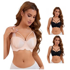 INSPIRE CHIC 3 Pcs Women's Soft Underwire Front Cross Lightly Adjustable Straps Training Minimizers Bras - 1 of 4