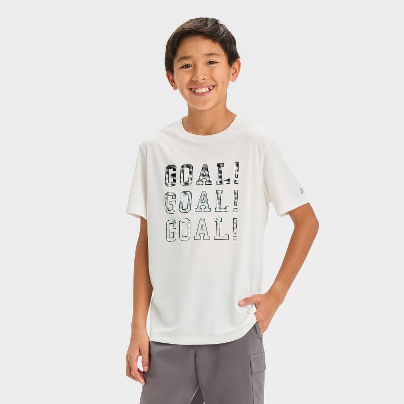 Boys' Short Sleeve 'Goal' Graphic T-Shirt - All In Motion™ White, 1 of 6