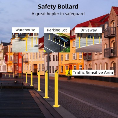 Safety Bollard2/4/6 Packs, 36/42/48 Inch Height Bollard Post, 4.5 Inches Diameter Steel Pipe, Yellow Safety Steel Bollard for Traffic-Sensitive Area