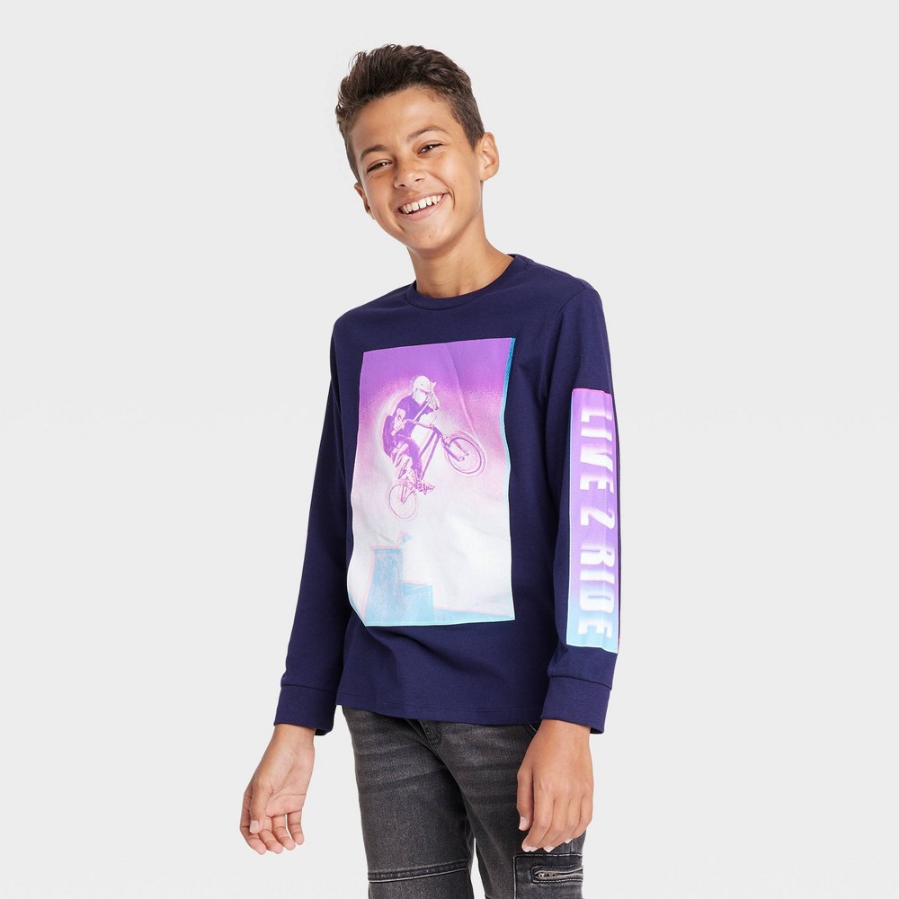 Boys' Live 2 Ride Long Sleeve Graphic T-Shirt - art class Navy Blue L