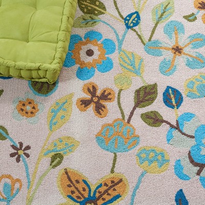 Ivory Floral Hand-Hooked Synthetic Runner Rug 2' x 6'