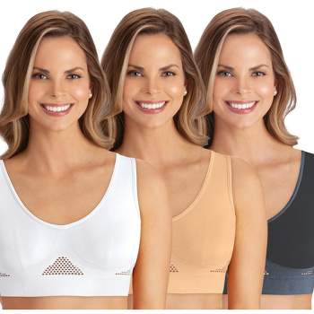 Collections Etc Wide Shoulder Strap Seamless Easy-close Snap Front Bra  Large Nude Bandeau Bra : Target