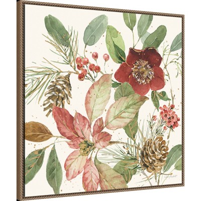 Winter Blooms II 30"x30" Botanical Christmas Canvas Print with Beaded Frame