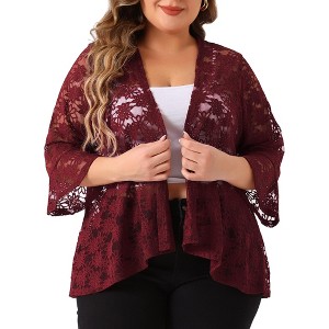 Agnes Orinda Women's Plus Size Casual Open Front 3/4 Sleeve Sheer Lace Cardigan - 1 of 4