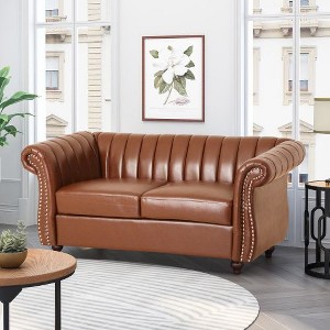 Velvet Loveseat  sofa, Christopher Knight Home Velvet Couch,  Mid Century Modern Craftsmanship Loveseat Sofa  , Chesterfield Sofa - 1 of 4