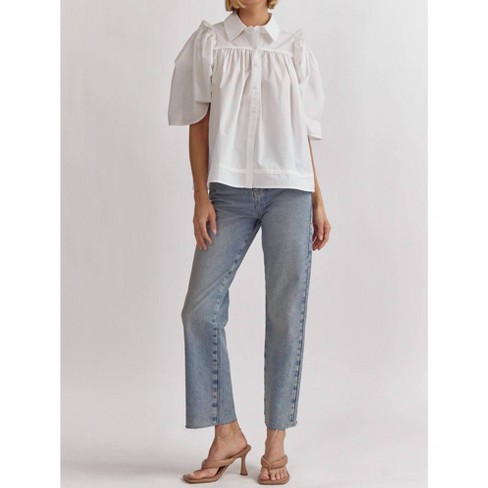 Women's Ruffled Sleeve Button Up Top - entro - image 1 of 4