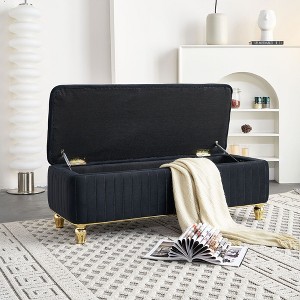 NicBex Velvet Fabric Storage Ottoman Bench,Upholstered Storage Ottoman with Gold Embroidery Footstool,Storage Bench for Living Room,Bedroom - 1 of 4