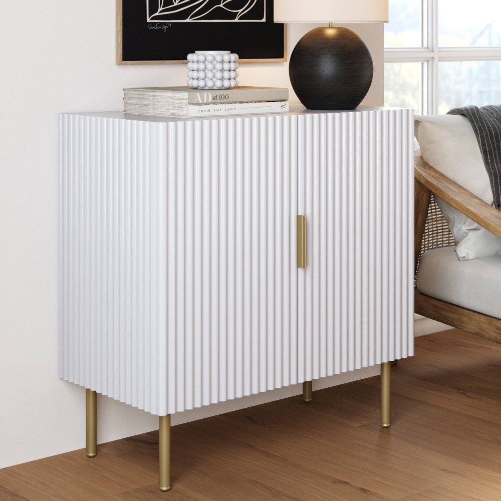 Photos - Dresser / Chests of Drawers Vera Wood Fluted Storage Cabinet Matte White/Gold - Nathan James