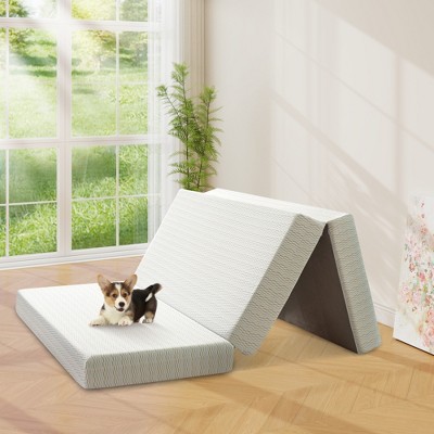 MUUEGM 6 Inch Tri-Fold Memory Foam Mattress with Washable Cover & Storage Bag, Foldable Floor Guest Bed for RV, Camping, Yoga