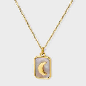 Tiny Tags 14K Gold Ion Plated with Mother of Pearl Inlay Moon Pendant Necklace - Gold - 1 of 4