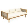 67.75" Patio Sofa, 3 Seater Outdoor Sofa with Rattan Arms, Acacia Wood Daybed with Water-Resistant Cushions -Christopher Knight Home - 4 of 4