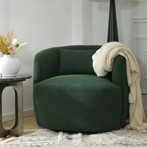 KINWELL 34" Poly Blend Boucle Fabric Upholstered Swivel Armchair - 1 of 4