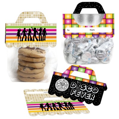 Big Dot of Happiness 70's Disco DIY 1970s Disco Fever Party Clear Goodie Favor Bag Labels Candy Bags with Toppers Set of 24