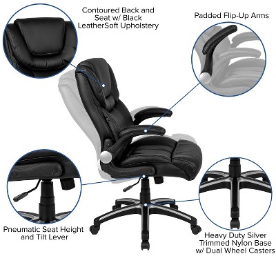 Executive High Back Black LeatherSoft Swivel Office Chair with Lumbar Support