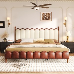 Christopher Knight Home Caitria Contemporary Faux Leather Platform Bed with Headboard and Footboard - 1 of 4