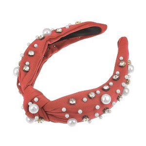 Unique Bargains Women's Knotted Simulated Pearl Rhinestones Headband 1.18" Wide 1Pc - 1 of 4