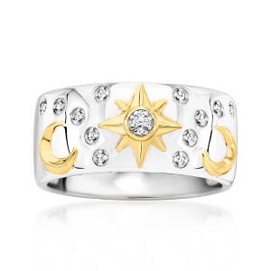 Ross-Simons Sterling Silver and 18kt Gold Over Sterling Celestial Ring With Diamonds - 1 of 4
