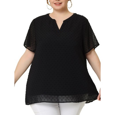Agnes Orinda Women's Plus Size Pin Dots Notched V-Neck Dressy Trendy Fashion Casual Summer Blouses