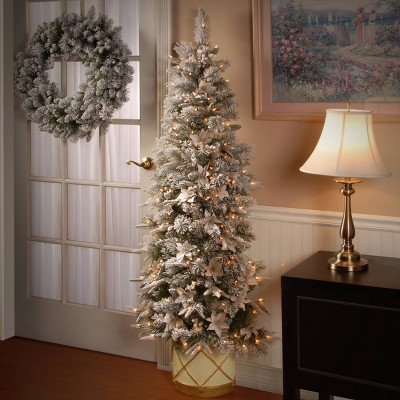 6 ft Frosted Colonial Slim Half Christmas Tree with Clear Lights