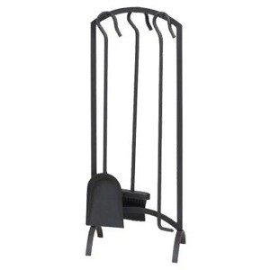 Panacea 4-Piece Arch Top Firewood Tool Set with Fireplace Brush, Shovel, Poker, and Stand for Indoor and Outdoor Fireplaces, Black - 1 of 4