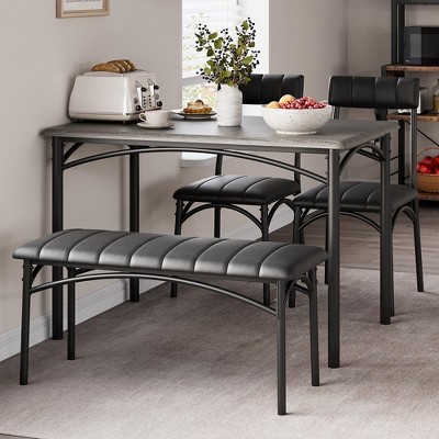 Dining Table Set for 4, Kitchen Table with Upholstered Chairs and Bench, 4-Person Dining Room Table Set, Rectangular Kitchen Table Set