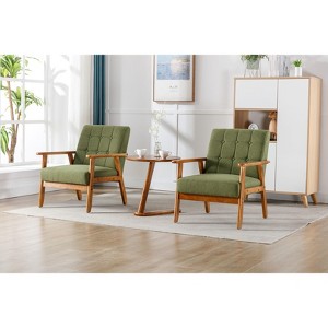 CENGHU Accent Chairs Set of 2 with Side Table, Mid-Century Modern Arm Chairs, Wood and Fabric Side Chairs, Comfy Living Room Chairs, Green - 1 of 4