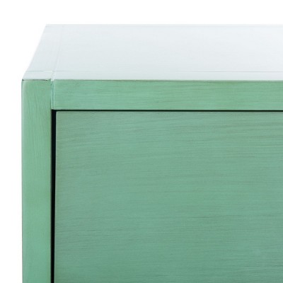 Turquoise Acacia Wood Nightstand with Gold Trim and Shelf