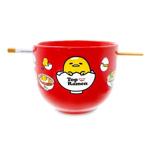 Silver Buffalo Sanrio Gudetama x Nissin Top Ramen 20-Ounce Noodle Bowl and Chopstick Set - 1 of 4