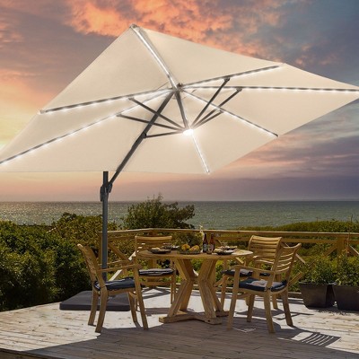 Sonkuki 11.5x9FT Outdoor Patio Solar LED Cantilever Umbrella Aluminium Pole w/Base, 360°Rotation and Canopy Angle Adjustment