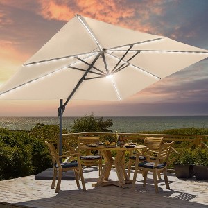 Sonkuki 11.5x9FT Outdoor Patio Solar LED Cantilever Umbrella Aluminium Pole w/Base, 360°Rotation and Canopy Angle Adjustment - 1 of 4