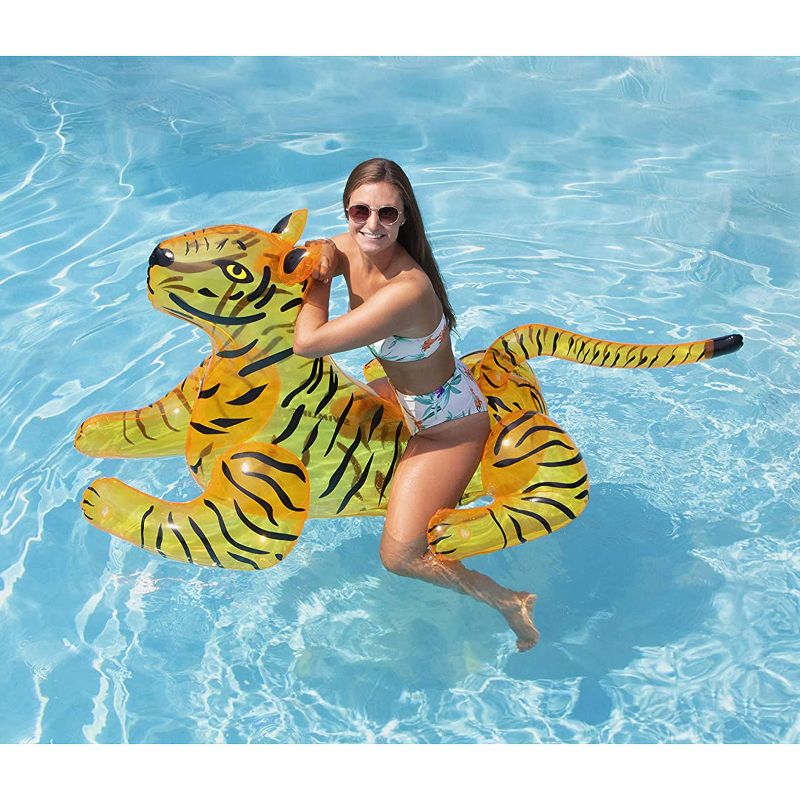 Swimline Heavy Duty Giant 73 Inch Long Wild Tiger Inflatable Swimming Pool or Lake Floating Water Raft Lounger 2 Person Ride On Toy, 4 of 6