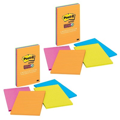 Post-it Super Sticky Lined Notes, 4 X 6 Inches, Miami Colors, 3 Pads With  90 Sheets : Target