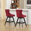 Lyngins 360° Swivel Counter Height Bar Stool Set of 2, Dining Chairs with Solid Rubber Wood Legs, Bar Stools with Button Tufted, Leisure Bar Chairs - 3 of 4