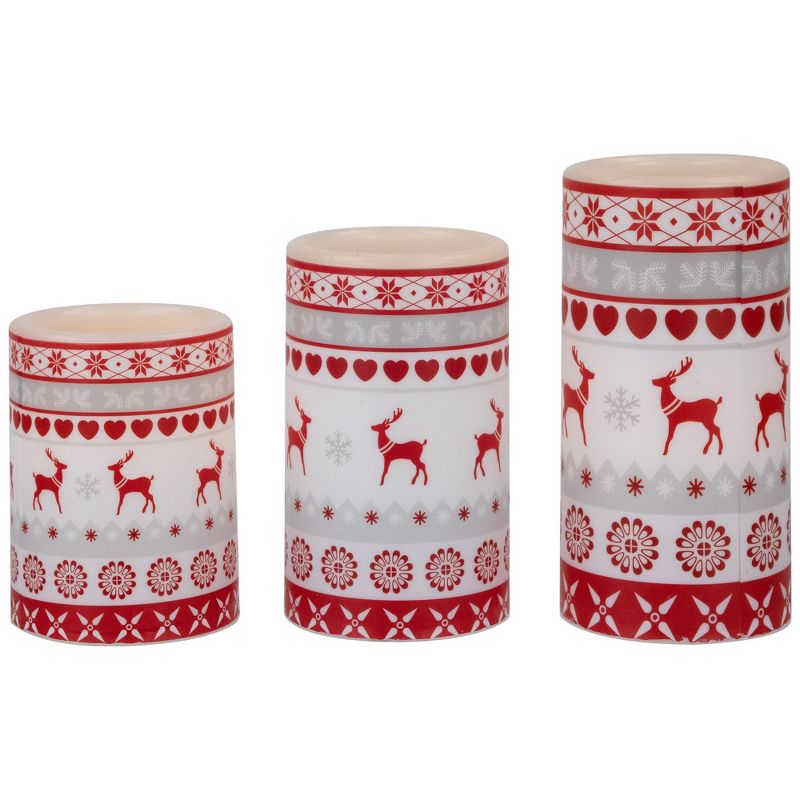 Northlight Set of 3 Nordic Reindeer Flameless Flickering LED Christmas Wax Pillar Candles 6", 1 of 8