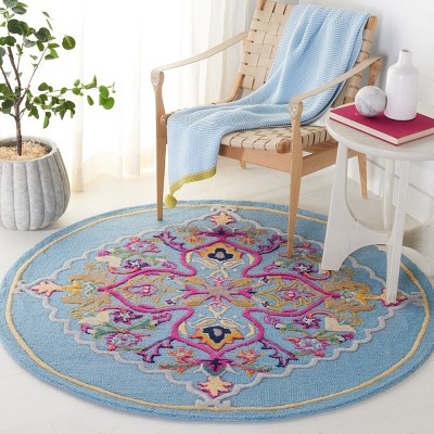 Hand-Tufted Reversible Blue Wool Round Rug, 59"