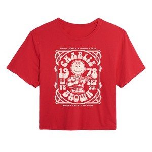 Women's - Peanuts - Charlie Brown Tour Cropped Graphic T-Shirt - 1 of 4
