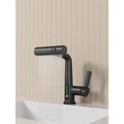 Pull-Out Lift LED Temperature Digital Display Bathroom Basin Faucet
