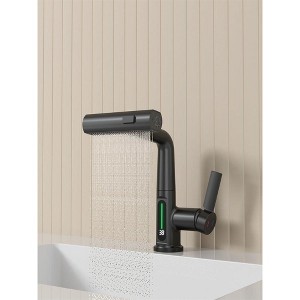 Pull-Out Lift LED Temperature Digital Display Bathroom Basin Faucet - 1 of 4