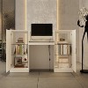 Famapy White Reception Desk Counter Table with Glass Display Shelves and LED - 3 of 4