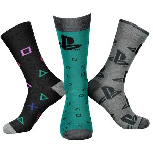 PlayStation Socks Men's Video Game Gaming Logo Patterns 3 Pack Crew Socks Multicoloured - 1 of 4