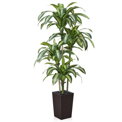 5-6ft UV & Sunproof Artificial Dracaena Tree for Indoor/Outdoor - Faux Silk Plant in Tall Planter, Tall Faux Tree for Home & Garden Decor