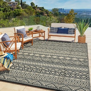 Outdoor Rug Waterproof Patio Rug Mat Geometric Rug Plastic Straw Outside Rug for RV Camping Picnic Reversible Rug, 6' x 9' Beige Brown: Quick-Drying - 1 of 4