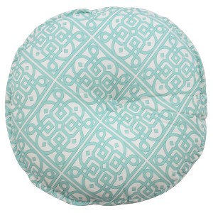 Teal Modern Poetic Round Button-Tufted Throw Pillow - Waverly , White Blue